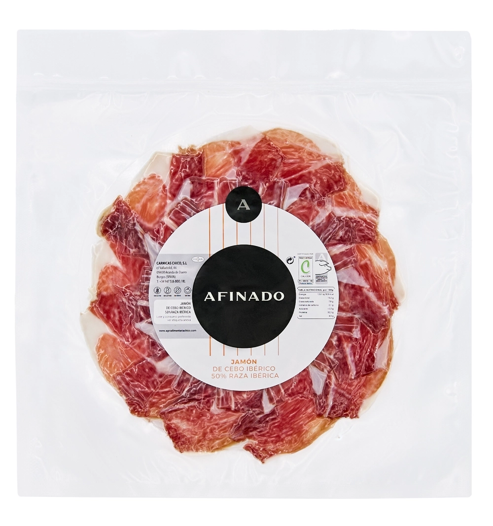 JAMÓN DE CEBO IBÉRICO 50% RAZA IBÉRICA (100g) JAMÓN DE CEBO IBÉRICO 50% RAZA IBÉRICA (100g)